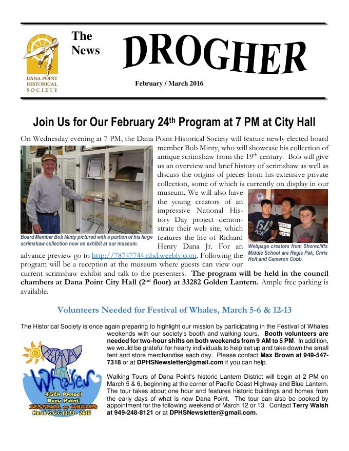 Cover of Drogher: Feb-March 2016